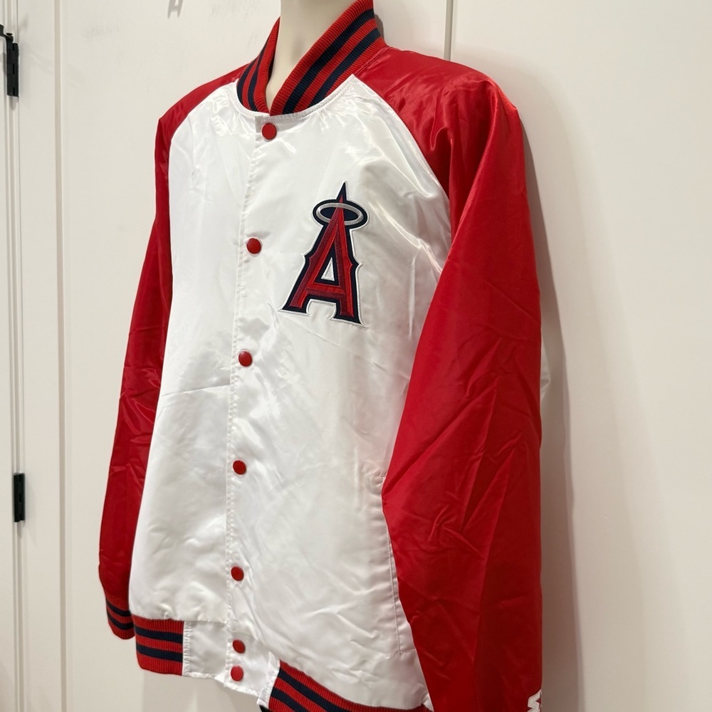 Starter Los Angeles Angels Varsity Full Snap Satin Jacket XXL Baseball Red White - Picture 8 of 15